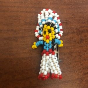 Vintage 1970s Indian Chief beaded Pin